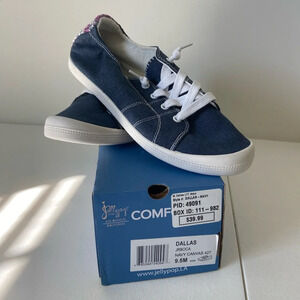 NEW | Jellypop women’s Dallas navy canvas slip on‎ embroidered sneakers — 9.5